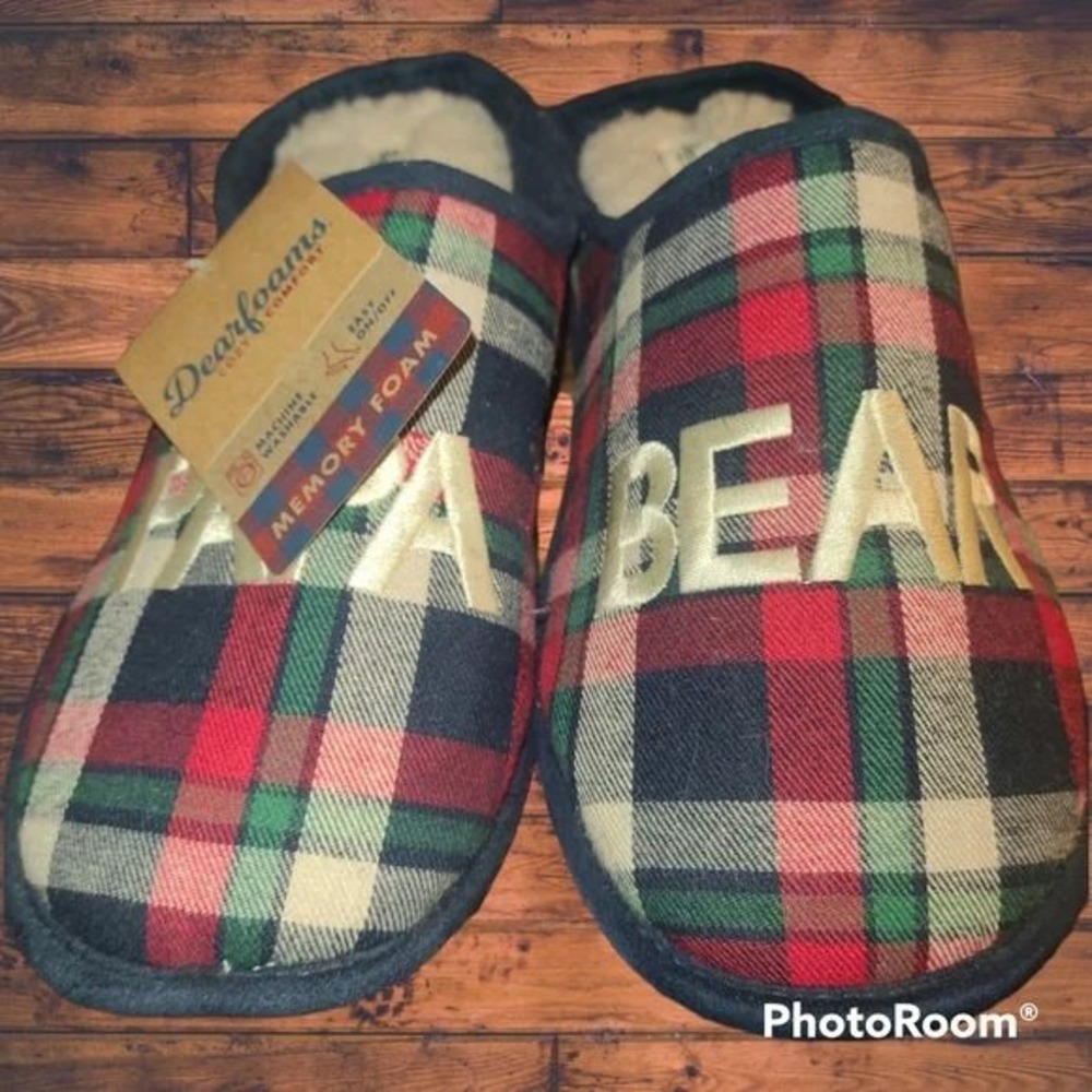 Dearfoams Papa Bear Plaid Slippers Indoor Outdoor Memory Foam Size:11/12 Men's